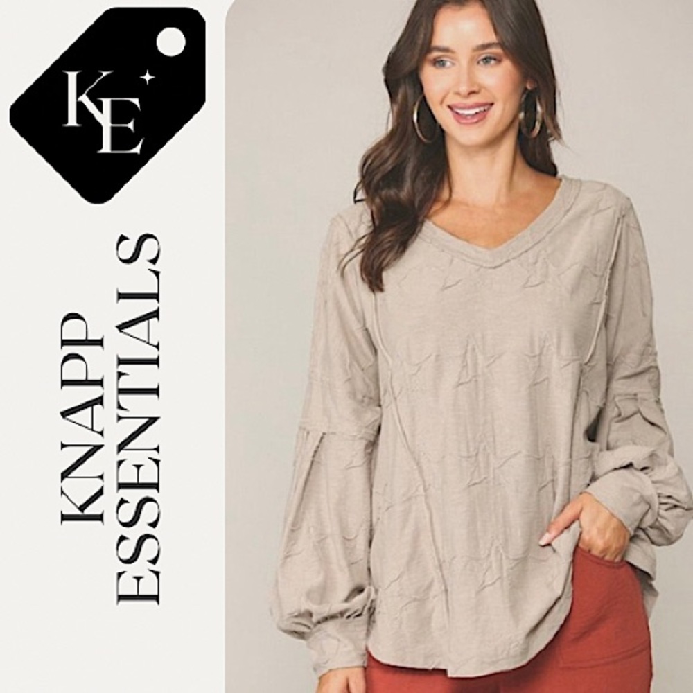 Star Textured Balloon Sleeve Blouse